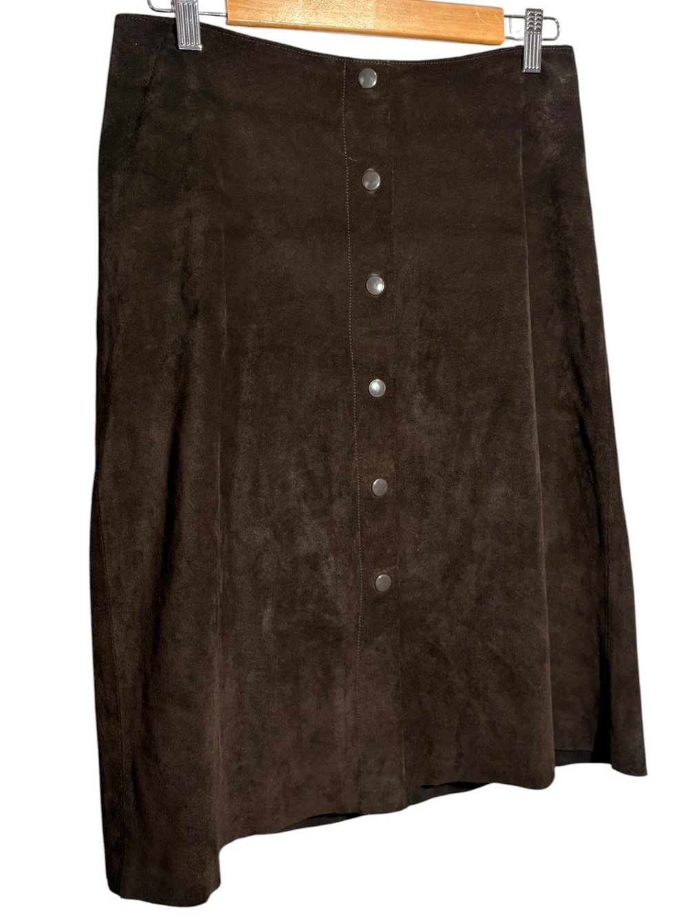 BANANA REPUBLIC | Vintage Y2K Genuine Suede Brown Button-Front A-Line Skirt 8 - Picture 4 of 12